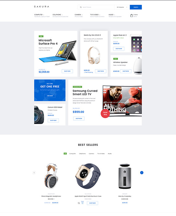 A website with several products on it.